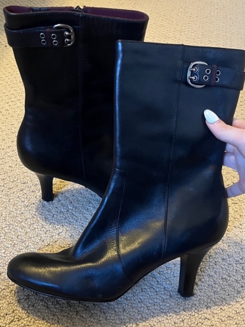 Tommy Hilfiger Elegant Black Leather Upper Healed Ankle Boots 9